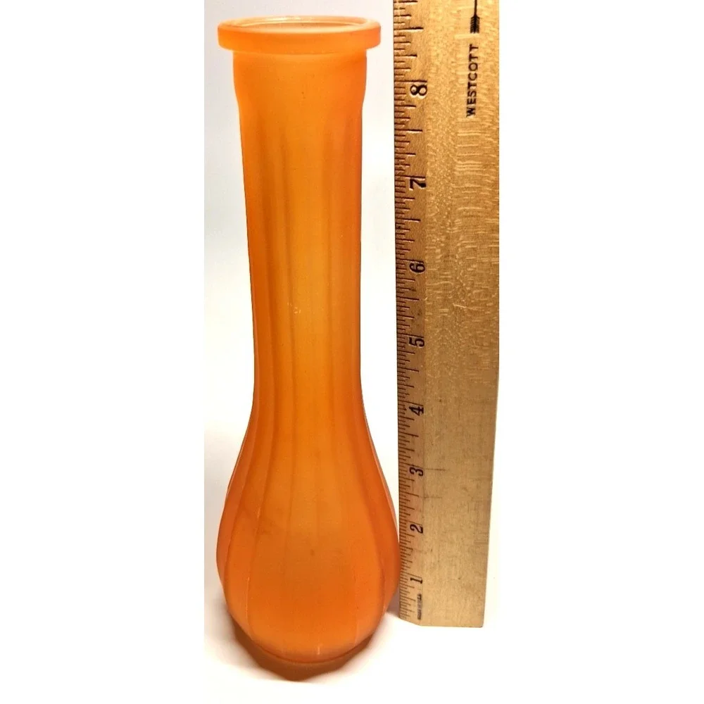 Vintage Vase Beautiful Orange Hue, Ribbed Glass 8.5 Inches, #2